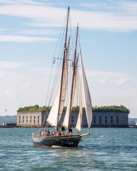 Waterfront sail boat